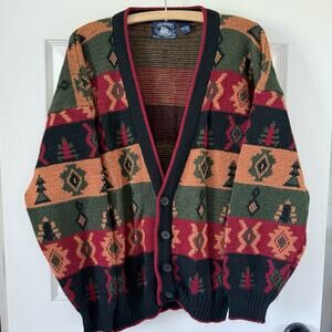 Atlantic Traders Knit Cardigan Vintage‎ Colorful Aztec Print Men’s M